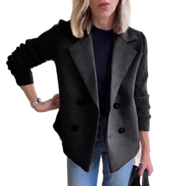 Double Breasted Lapel Jacket Fashion Knitted Sleeves Splicing Design Coat Outerwear Women's Clothing - Image 10