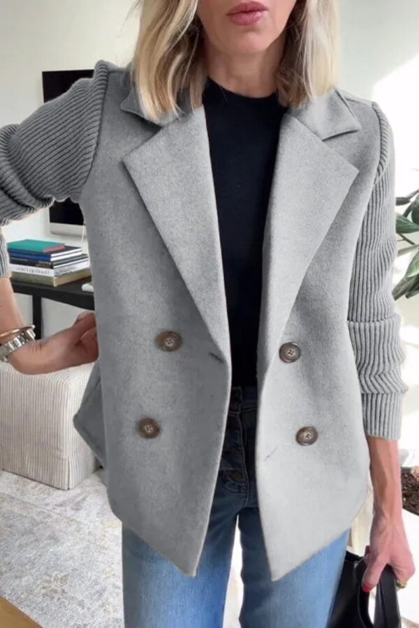 Double Breasted Lapel Jacket Fashion Knitted Sleeves Splicing Design Coat Outerwear Women's Clothing - Image 6